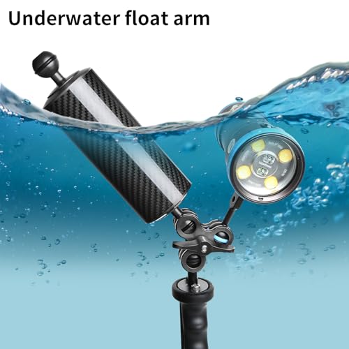 Image of Black 8 inch Carbon Fiber Underwater Float Arm (2-Pack) - Ultralight Dual 1 inch Ball Buoyancy System for Diving Tray Video Lights & Strobes