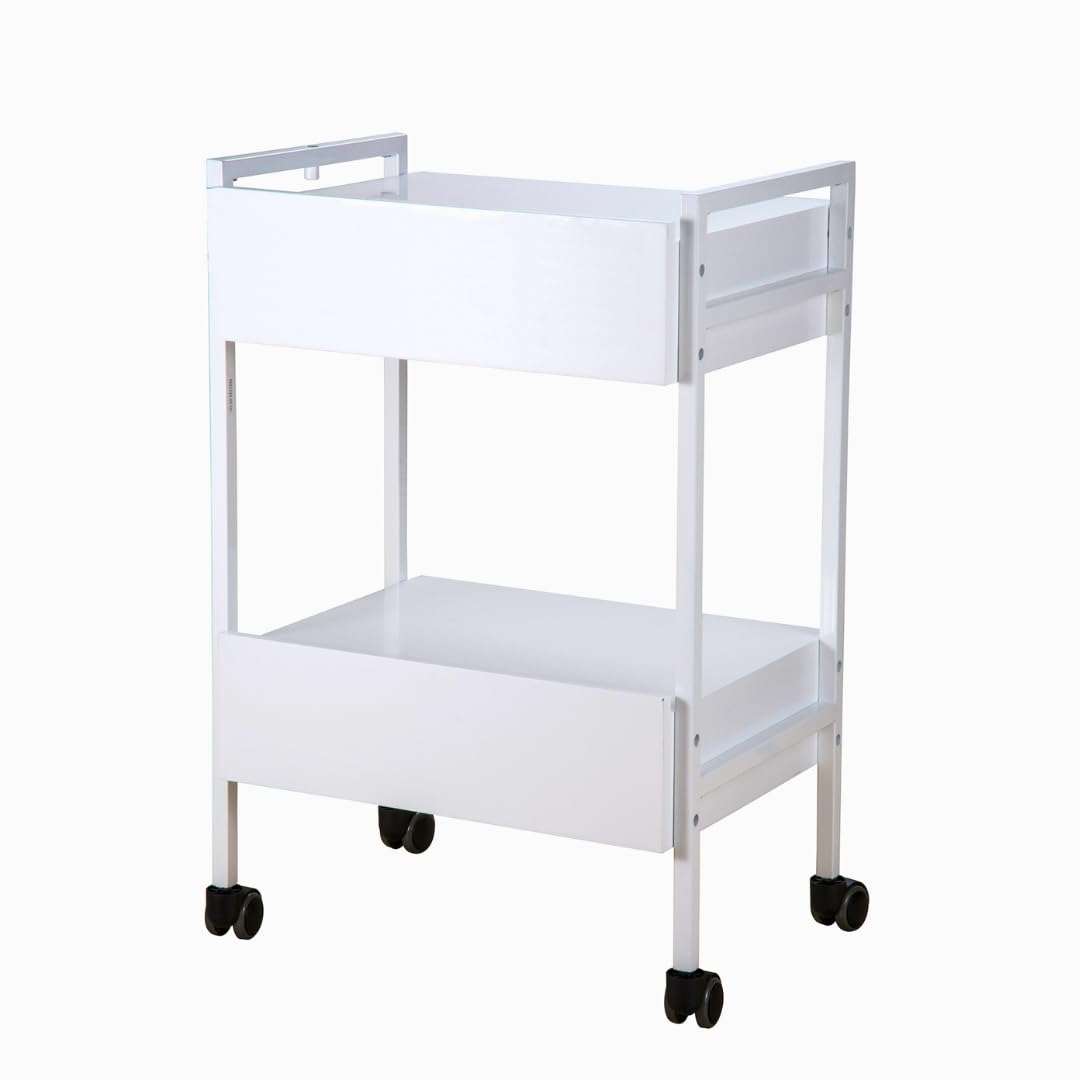 Beistellwagen 22 D SF – 2 abschließbare Schubladen, mobiler Studio-Wagen mit robustem Metallrahmen & stilvollem Design, ideal für Salons – Weiß