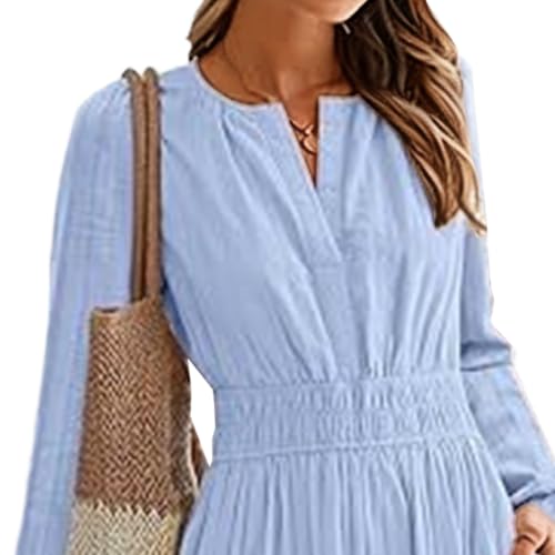 Robe longue décontractée col en V fluide et manches longues légères - 4