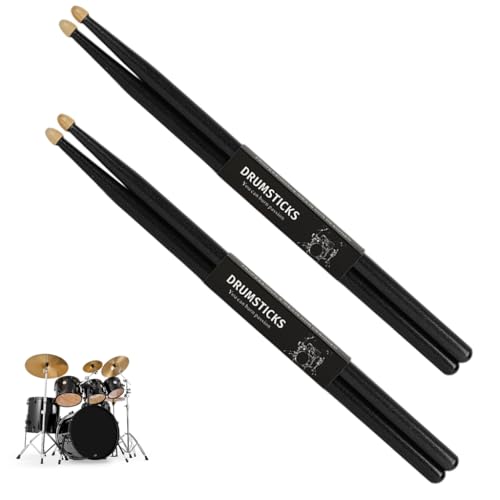 HASTHIP 2 Pairs 16" 5A Maple Wood Drum Sticks, Oval Tip, Black