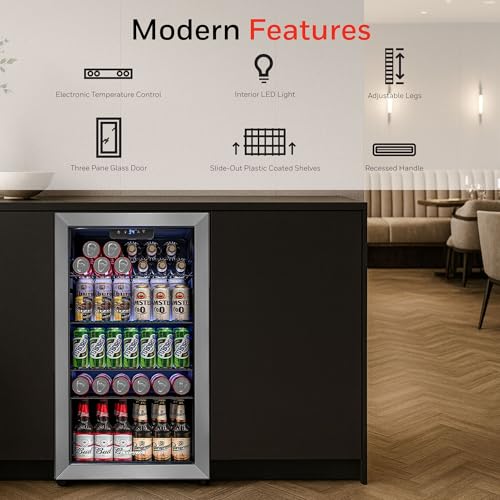 honeywell beverage refrigerator and cooler 116 can mini fridge with glass door for soda beer or wine for office or bar with adjustable removable shelving commercial grade
