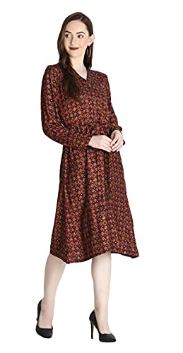 Image of Leriya Fashion Kurtis for Women || Soft Rayon Printed Knee Length Kurti for Girls || Long Sleeves || V Neck || Fancy Kurti for Outing || Evening || Date Wear for Women