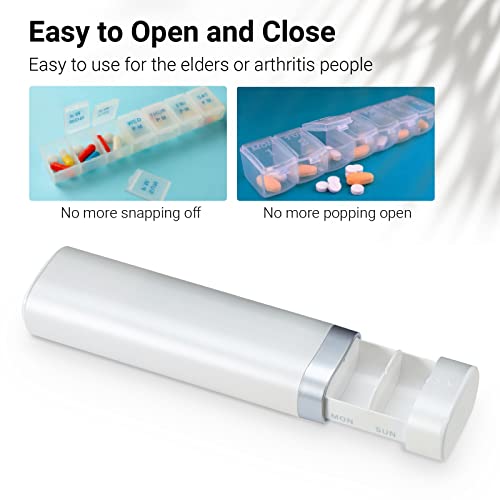 Image of Betife Travel Pill Organizer Weekly 7 Day, Compact Daily Pill Box, Portable Medicine Case, Cute Pill Holder for Vitamins Supplements, Drawer-Shaped Pills Organizer (Pearl White)