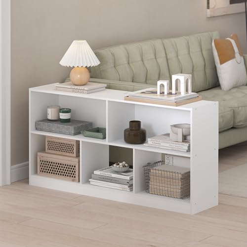 Image of Furinno DALY Book Shelf, 5-Cube Bookshelf, Horizontal Cube Storage Organizer Bookcase, 10.9 x 47.2 x 23.6, for Living Room, Bedroom, Home Office, White
