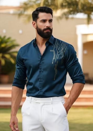 Image of IndoPrimo Men's Stylish Satin Shirt for Party, Formal, Daily and Casual Wear Full Sleeve Shirt for Men
