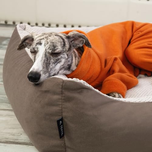 4L Textil Teo Hundebett Braun/Beige Hundekorb mittelgroße Hunde Hundekissen große Hunde Hundekörbchen flauschig Hundesofa (100x80 cm, Braun/Beige)