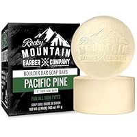 Men’s All-in-One Soap Bars – Extra Thick 1.6” Glycerin Soap Bars For Hair and Body – Includes 2 Soaps - Pacific Pine Scent - Made with Coconut Oil, Oat Protein, and Black Pine Essential Oil - 14.5 oz
