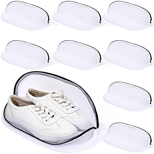 Nuogo Shoe Wash Bags Reusable Mesh Shoe Washing Bags for Washing Machine White Shoe Laundry Bag with Zipper Multi Use Laundry Travel Bag for Sneaker Cleaning (9 Pcs)