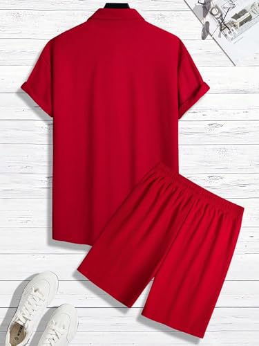 Men's 2 Piece Short Set Short Sleeve Button Down Shirts and Drawstring Track Shorts Beach Outfits2