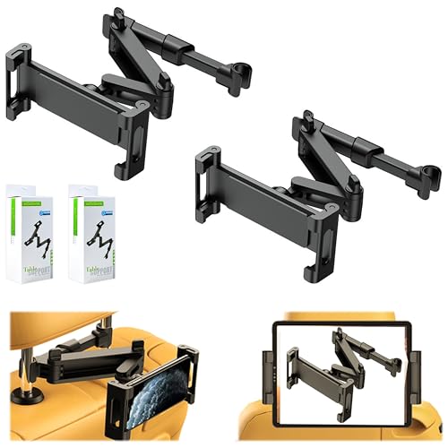 YTDSUP 2026 Car Headrest Tablet Holder 2 Pack (3 in 1 Extension Arm) Tablet Mount for Car Backseat for Phone iPad Pro Air Mini Galaxy for Most Tablets/Phones Fits Larger Tablets - Black