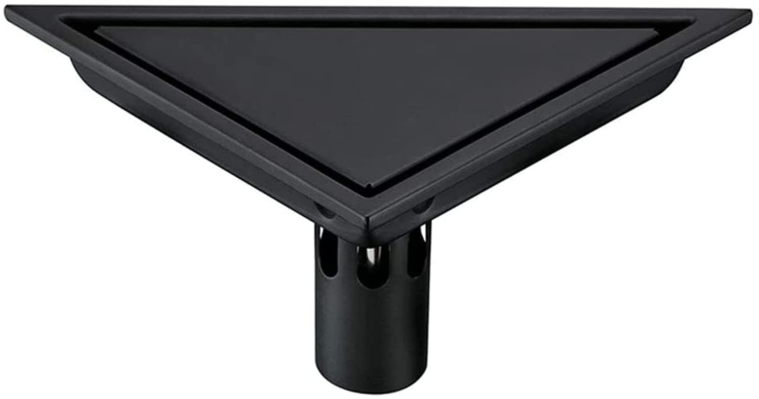 Scarico Doccia, Scarico a Pavimento in Acciaio Inox per Bagno, Scarico a Pavimento con Inserto in Piastrelle triangolari, Scarico Doccia con griglia Rimovibile, Filtro raccogli-Capelli, Nero Opaco