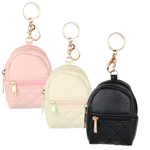 Tibapla Mini Mochila con Llavero Bolsas Pequeñas de Maquillaje Llavero Bonita Bolsa de Cosméticos de Piel para Mujeres Bolsillo Pequeño con Cremallera para Monedas, Lápiz Labial, Llaves, Airpods