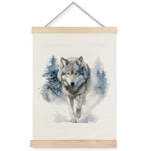 Yomisex Winter Wolf Wall Art Poster, Wolf Gifts for Women Men, Watercolor Wildlife Animal in Winter Wall Art Framed for Home Bedroom Living Room Decor, 12x16 Inch