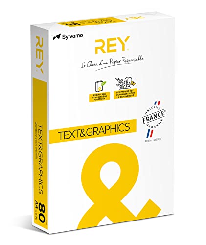 REY® TEXT & GRAPHICS, Papier Reprographique, Blancheur Élevée, 80 g, A4, FSC, Ramette de 500 Feuilles Cover