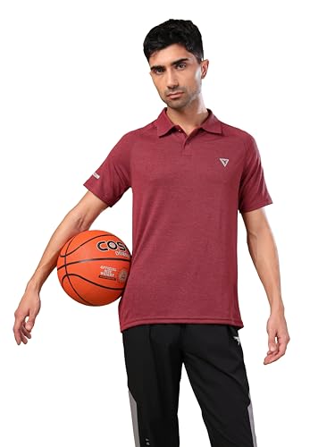 Image of TECHNOSPORT Men's 100% Polyester Slim Fit Self-Design Half Sleeve Polo T-Shirt with Double Cool, SPF50+ Properties for Gym, Workout 7 Regular Use