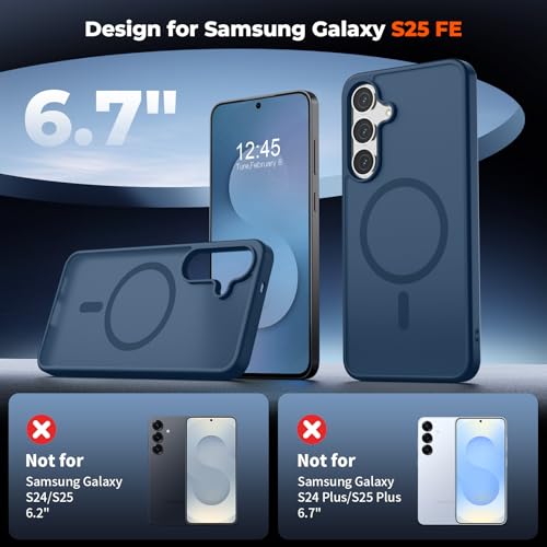 Image of SUPFINE Magnetic for Samsung Galaxy S25 FE Case with Screen Protector, (Built-in Magnets) (Military Grade Drop Protection) Slim Translucent Shockproof Phone Case,Sapphire Blue