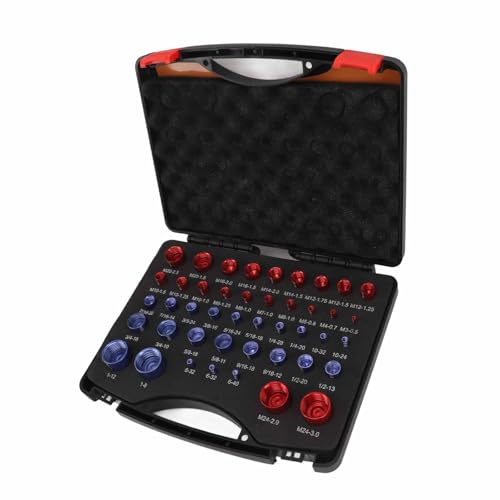 Eawongee Schrauben- und Muttern-Gewindeprüfer-Hardware 44-teiliges Schrauben- und Muttern-Gewindeprüfgerät Zoll-Identifizierungslehren-Set Blau Rot Metrisches