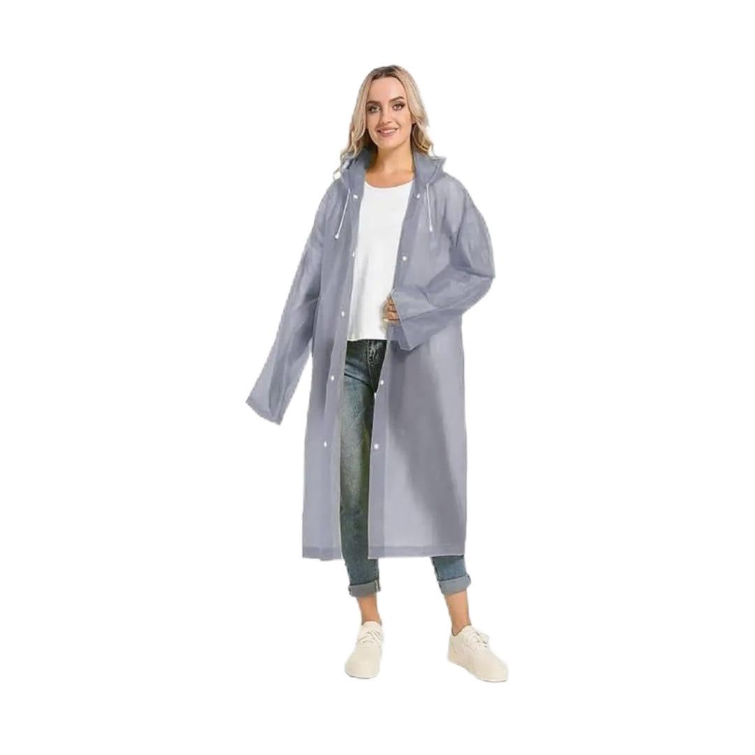 Natani Traders Waterproof Raincoat with Drawstring Hood, Snap Buttons, Hemmed Wide Cuffs, One Size Fits Most, Grey-image-8