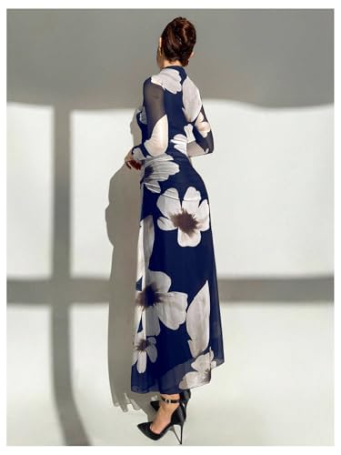 Image of Verdusa Women's Floral Wedding Guest Dress Long Sleeve Mesh Slimming Cocktail Vacation Maxi Dresses