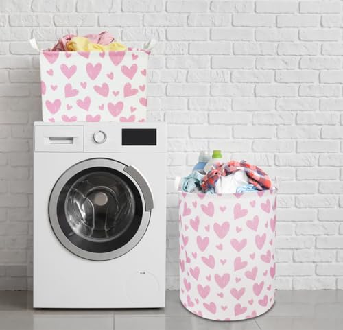 Image of NTAOHAMPER 24L Children's Day Father Gifts Pink Heart Fabric Storage Basket Empty with Handles, Books Box, Lovely Storage (Pink Heart)