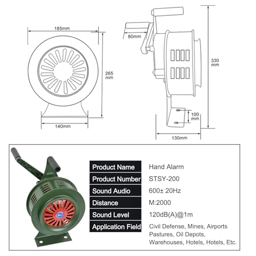 Sirena de Seguridad de Emergencia, Alarma con manivela, Sonido Potente de 120 dB para rescates en Caso de Incendio, inundación, Ataque aéreo o terremoto.