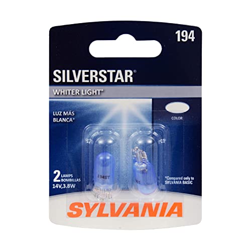 SYLVANIA - 194 SilverStar Mini Bulb - Brighter and Whiter Light Ideal for Interior Lighting Center High Mount Stop Light (CHMSL) and more (Contains 2 Bulbs)