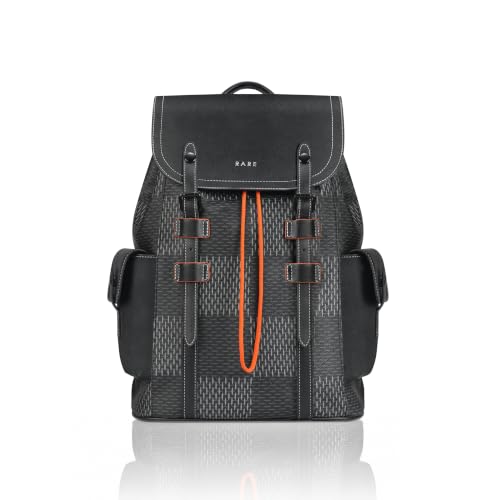 Image of RARE RABBIT AUTUN Structured Vegan Leather Backpack, 3D Checkered Flag Print, 13.35L (Black)