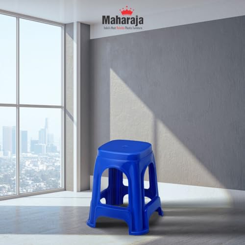 Image of MAHARAJA Strong & Durable Stool | Modern Beige Polypropylene Stackable Stool | Set of 1, Pre-Assembled (Blue, Pack of 4)