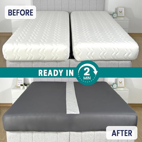 Image of 2-in-1 Fitted Sheet Attached Bed Bridge Twin (XL) to King Converter Kit | Split King Gap Filler for Adjustable Bed | White