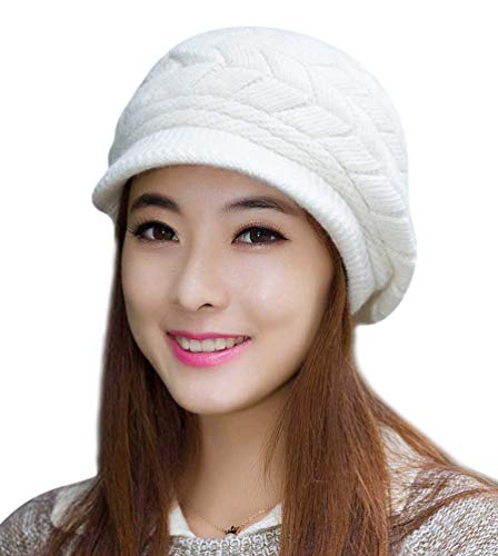 HINDAWI Winter Hats for Women Outdoor Warm Newsboy Caps Knit Snow Ski Crochet Skull Visor Cap