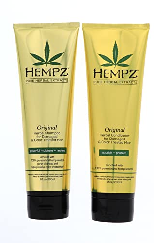 Hempz Pure Herbal Extracts Original Herbal Shampoo & Conditioner 9oz Bundle for Color Treated and Damaged Hair