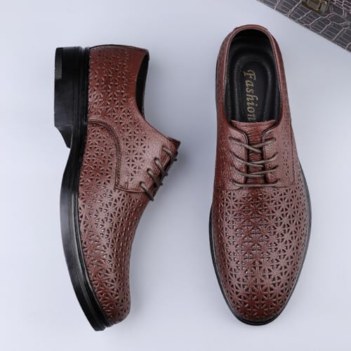 Men's Genuine Top - Grain Leather Breathable Slip - On Oxford Dress Shoes, Ideal for Business Meetings, Formal Events and Daily Office Wear Brown Black2