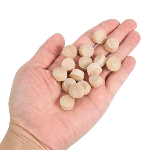 Image of uxcell 80Pcs Wood Button Plugs, 13.5mm /0.53 inch Flat Head Hardwood Screw Hole Plug Wooden Caps Buttons Wood Plug for Furniture Woodworking Craft Decor (15mm x 13.5mm)