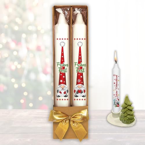 2er Set Weihnachtskerzen – Frohes Fest Wichtel -Weihnachtswichtel in...