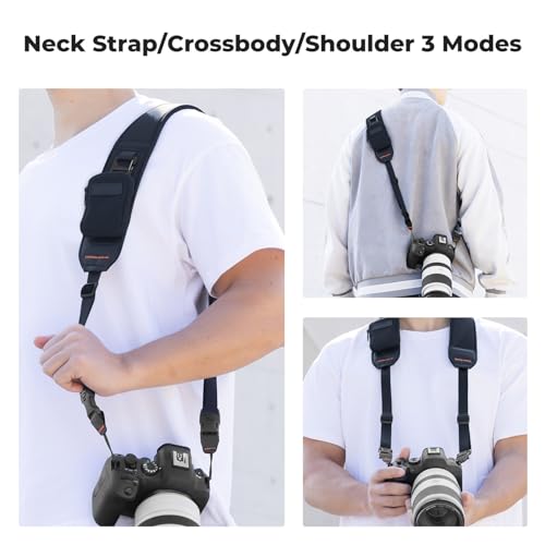 Image of K&F CONCEPT Camera Neck Strap for Photographers, Soft Neoprene Adjustable Shoulder Belt with Zipped Pockets