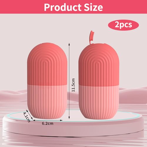 2 Stück Ice Roller, Eiswürfel Gesicht, Facial Eisroller, Silikon Eis Gesichtsroller, Ice Face Roller for Face, Eis Roller für Anti-Aging Falten Straffen Dunkle Ringe Reduzieren (Rosa Streifen)