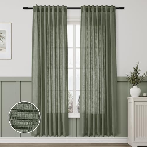 Linen Blend Green Curtains 78 Inches Long 2 Panels for