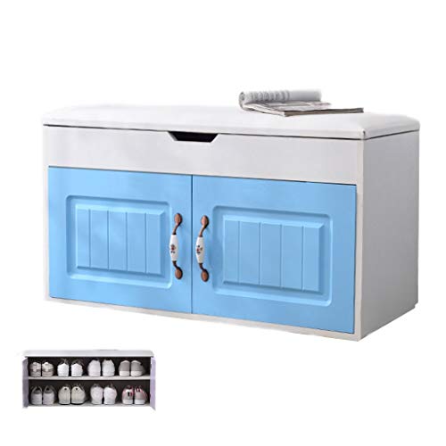 THBEIBEI Storage Benches Wood Storage Bench 2-tier with Storage layer Hallway Storage Shelf Shoes Rack Cabinet Storage Organiser For Entryway Living Room 80X34X45CM (Color : Blue)
