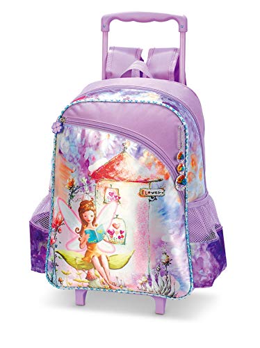 Mochila com carrinho Flower Fairy LS MC3905 com bolso frontal e 2 bolsos laterais