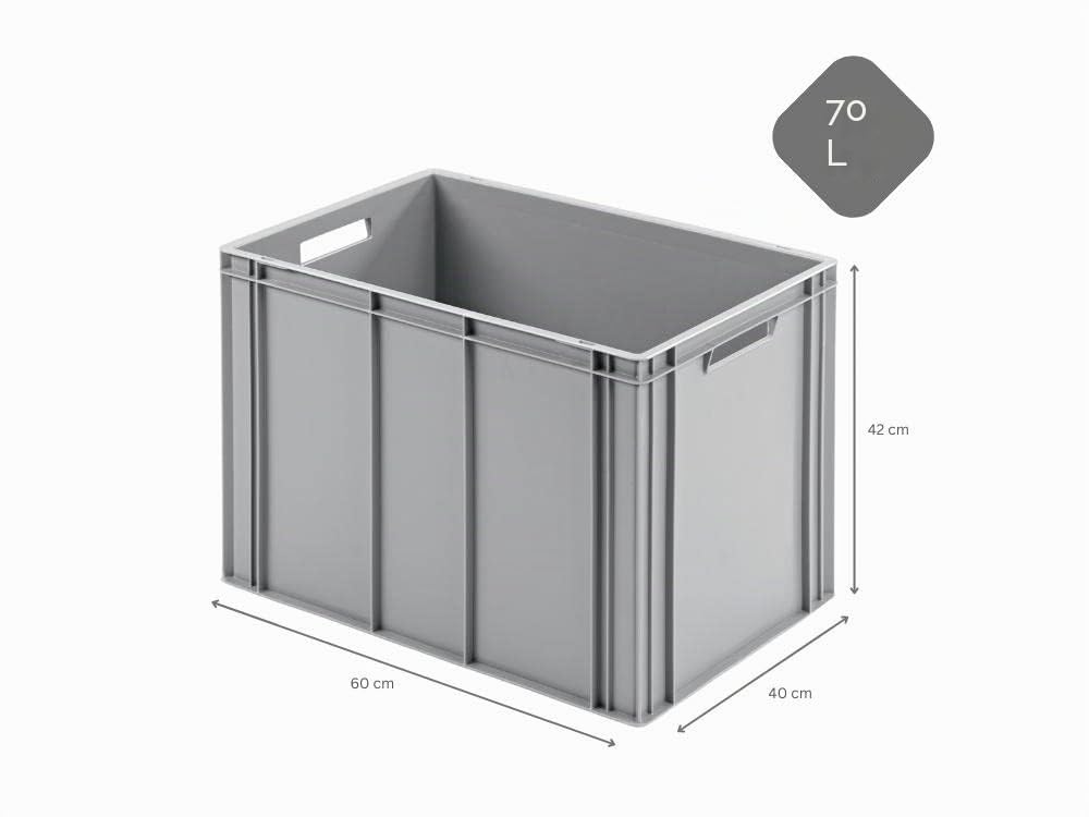 PROREGAL Eurobehälter mit offenem Griff | HxBxT 42x40x60cm | 70 Liter | Grau | Eurobox, Transportbox, Transportbehälter, Stapelbehälter