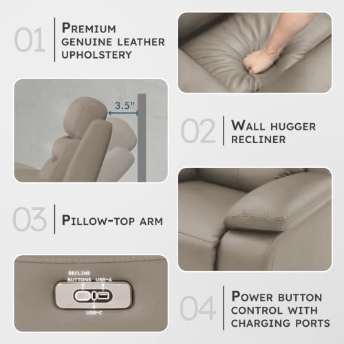 Image of Lexicon Recliner Sofa for Living Room, Double Reclining RV Couch, Power Wall Hugger Recliner Home Theater Seating Leather Match Reclining Sofa, with USB Charge Port, 86.5''W Sofa, Latte