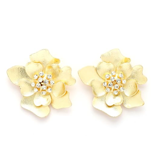 Zeneme Elegant Floral Shaped White Cubic Zirconia Studded Earrings for Women & Girls (Golden)