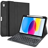 iPad 10世代 キーボードケース ProCase 10.9インチ 2022 スリムシェル 軽量 スマートカバー 磁気機能 取り外し可能なワイヤレスキーボード付き 対応端末：iPad 10世代 10.9インチ 2022 –ブラック