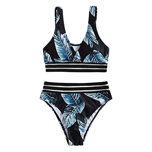 Bikini push-up gainant taille haute Falbala bleu pour silhouette sculptée
