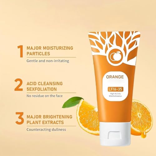 Image of Orange Enzymes Exfoliating Gel for Face & Body | Deep Cleansing Moisturizing Facial Exfoliator | Dead Skin Remover | Brightening & Pore Cleansing Scrub for All Skin Types Vitamin C (PACK OF 1, 100ml)