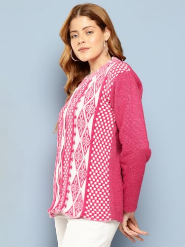 Image of Aarika Womens Winter Wear Maroon Colour Geometric Woolen Cardigan
