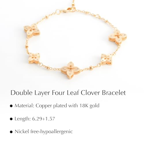 18K Gold Plated Clover Bracelet for Women, Hollow Four Leaf Clover Bracelet, Cross Flower Chain, Jewelry Gift for Birthday Valentine4