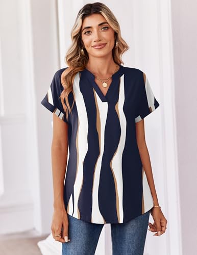 Image of Zeagoo Womens Tops Short Sleeve Summer V Neck Shirts Work Blouses Business Outfits Fashion Clothing