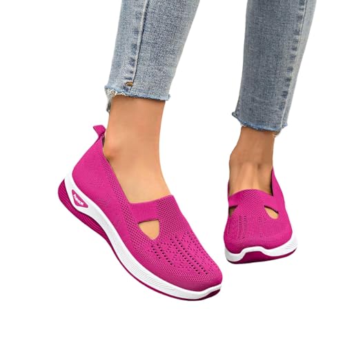 RuFengz gesundheitsschuhe damen mit fußbett, Orthopädische Schuhe Damen Sommer Weite H Walkingschuhe Gesundheitsschuhe Leicht Hallux Valgus Atmungsaktive Sommerschuhe Sneaker Bequeme Outdoor Rosa 42