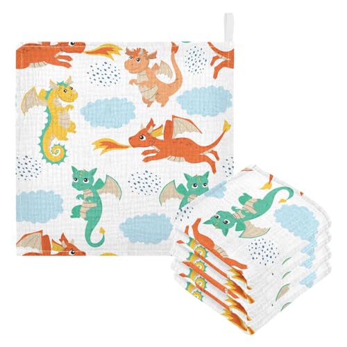 Image of vvfelixl Baby Muslin Washcloths Flying Dragons Baby Burp Cloths Cotton Baby Face Towel for Newborn Infants Boys Girls Soft and Absorbent 11.8 X 11.8 in, 3 Pack
